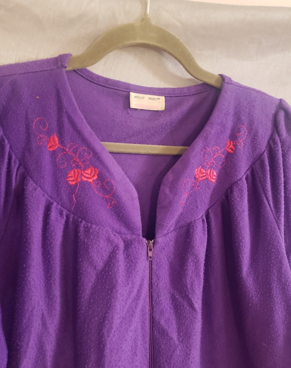 Perfectly Cozy Vintage Purple Kelly Reed Floral Embroidered Fleece Robe Small* - Picture 4 of 15